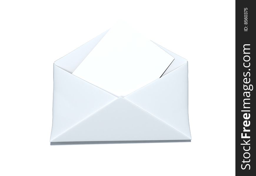 White open envelope with empty sheet of paper. White open envelope with empty sheet of paper