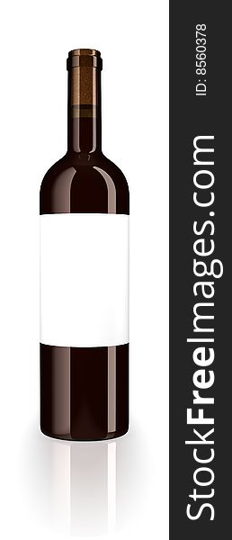 A closed glass bottle of red wine with blank label isolated on white studio background. A closed glass bottle of red wine with blank label isolated on white studio background