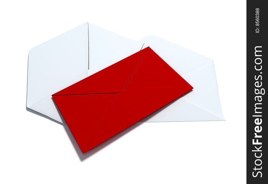 Red envelope layiing on two white envelopes
