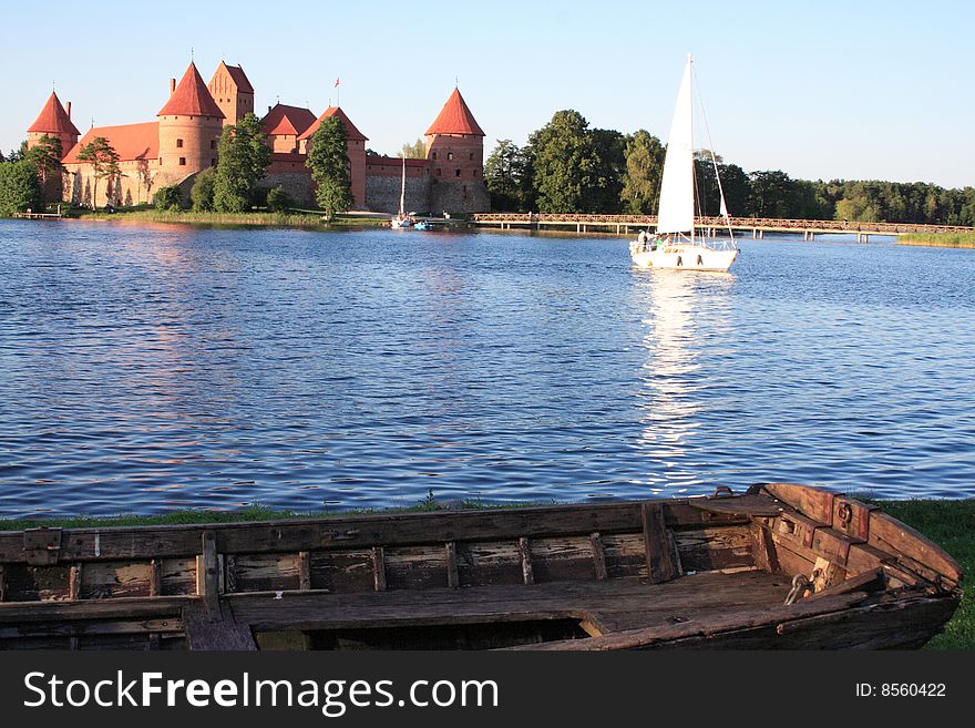 Castle, lake and boats in Trakai, Lithuania. Castle, lake and boats in Trakai, Lithuania