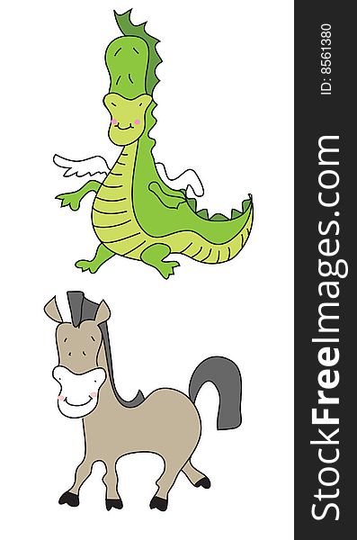 An illustration of horse and dragon