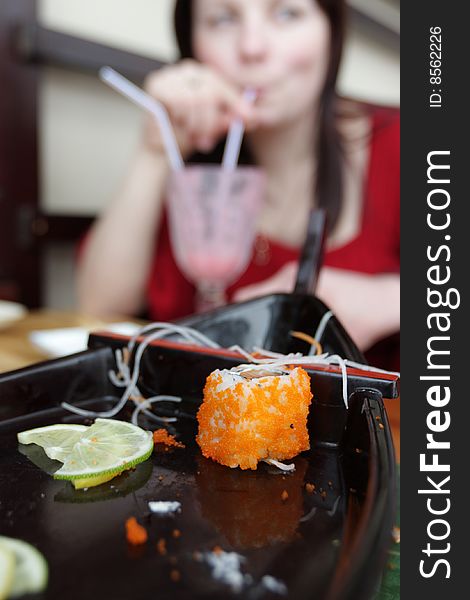 The food debris in a japanese restaurant