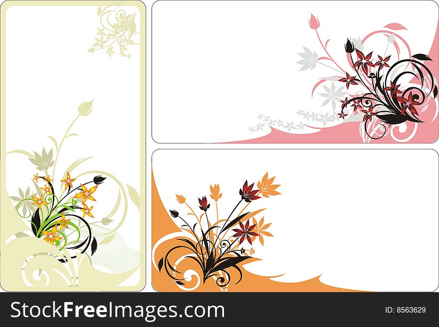 Bouquets. Decorative floral background for three cards. Vector. Bouquets. Decorative floral background for three cards. Vector