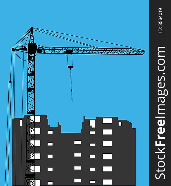 Illustration - construction and the elevating crane which builds it