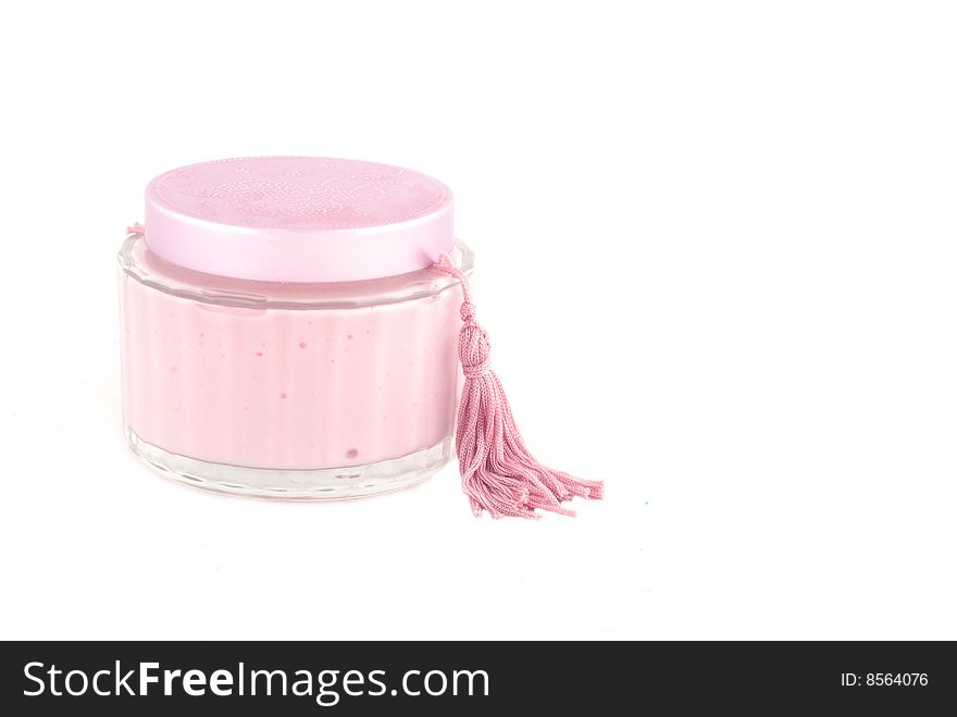 Pink bath cosmetic isolated on white. Pink bath cosmetic isolated on white