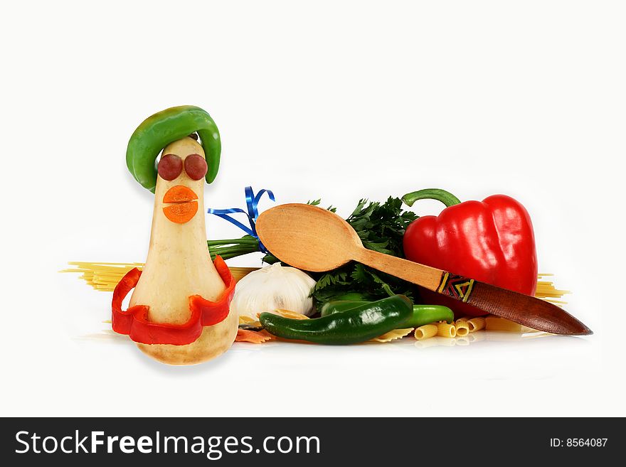 Composition from vegetables, macaroni for the Italian paste. Composition from vegetables, macaroni for the Italian paste