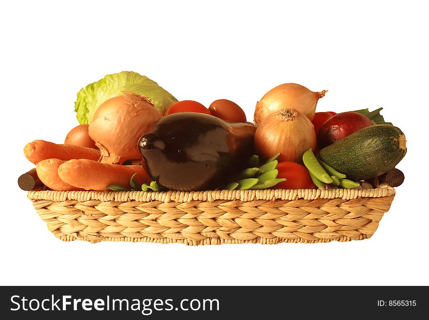 Vegetables In Basket, Isolated On White