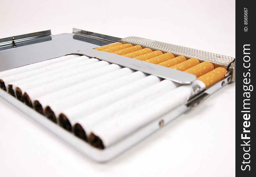 Cigarettes In Metal Case (close Up)