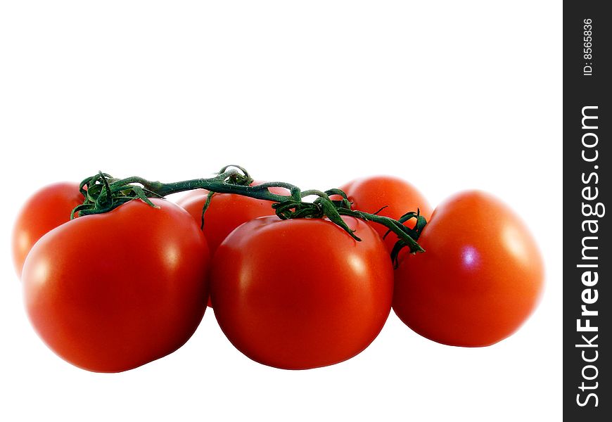 Six of ripe, red tomato, white background. Six of ripe, red tomato, white background