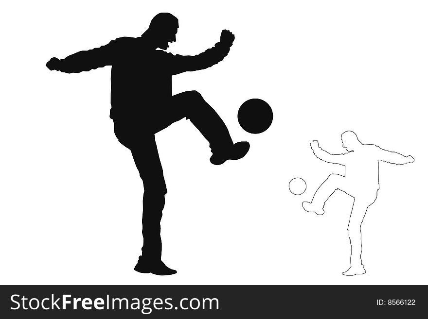The Silhouette men soccer player on white background. The Silhouette men soccer player on white background.