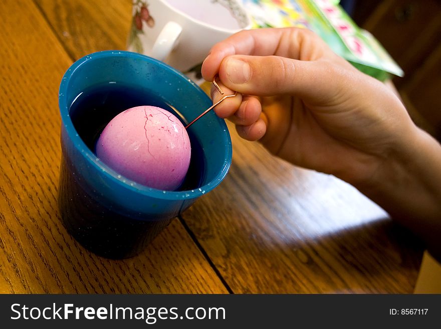 Dying Easter eggs on Sunday afternoon.