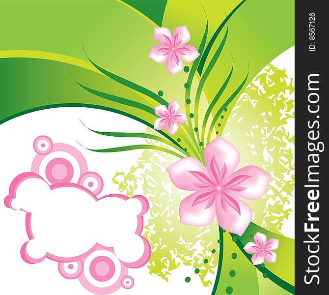 Abstract flowers on green background with space for text