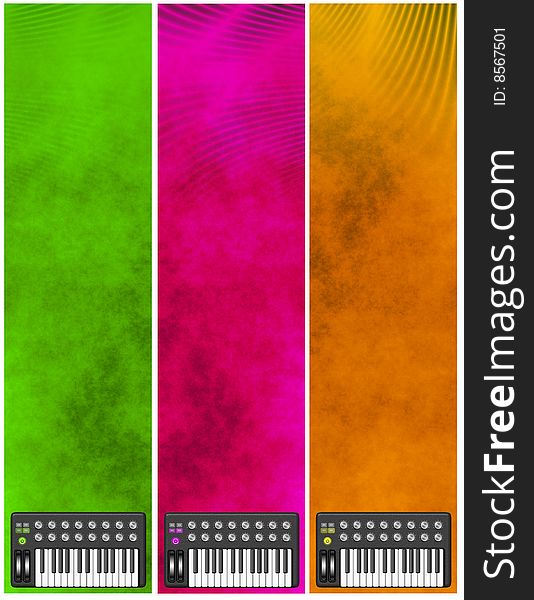 Grunge vertical banners with some styilized synthesizer keyboards. Grunge vertical banners with some styilized synthesizer keyboards.