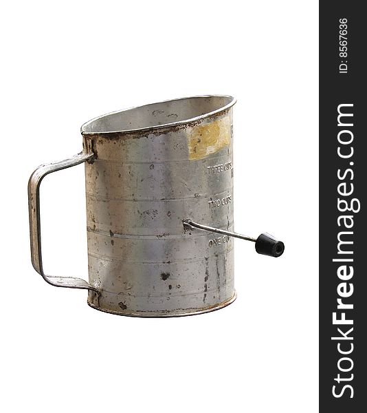 An old fashioned flower sifter isolated on a white background
