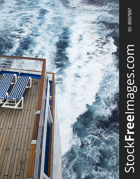 South Pacific cruise.....Looking down onto deck chairs and ocean