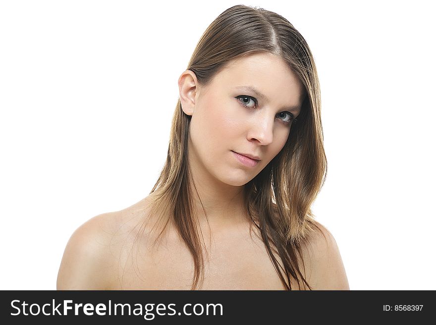 Close-up portrait of beautiful girl with attractive Green eyes