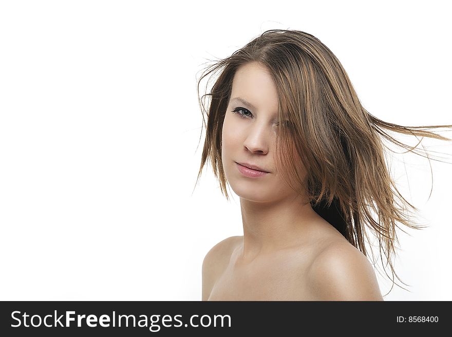 Close-up portrait of beautiful girl with attractive Green eyes