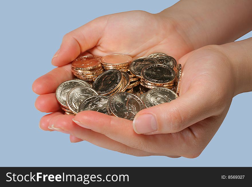 Human Hand Holding Dollar Coins