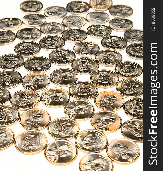 Many Coins Isolated on White
