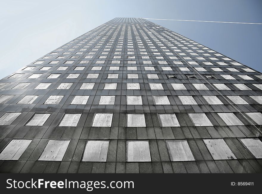 Windows Replaced with Wooden Slats after Hurricane Ike