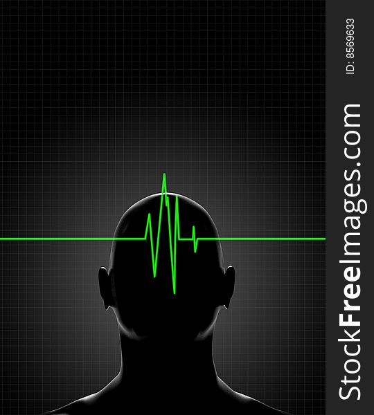 Human head on black background with line