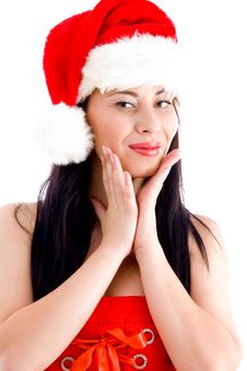 Attractive Young Female Posing In Christmas Hat Stock Photos