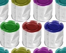 Six Colour Metal Cans Royalty Free Stock Photos