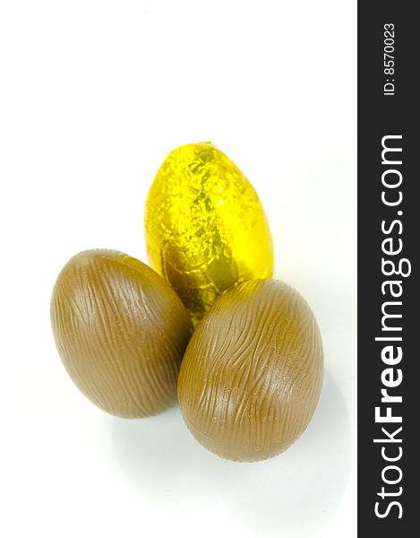 Chocolate easter eggs isolated against a white background