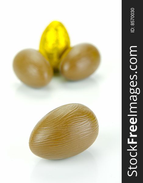 Chocolate easter eggs isolated against a white background