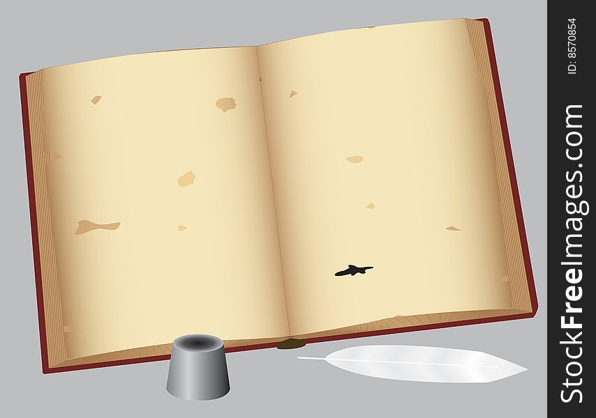 An old book with a pen. Vector illustration