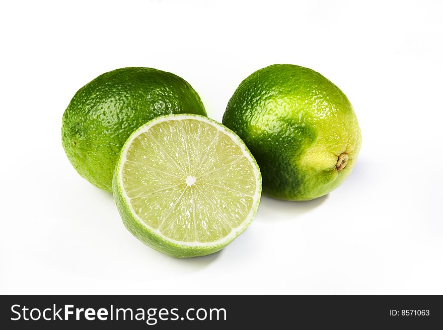 Fresh sliced lime fruit isolated on white background