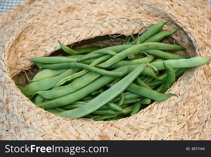 String Beans in a Basket at a Farmers Market