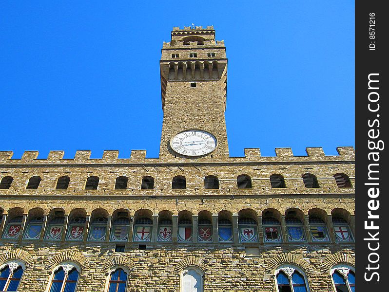 View of main tower of Palazzo Vecchio, Florence, Italy