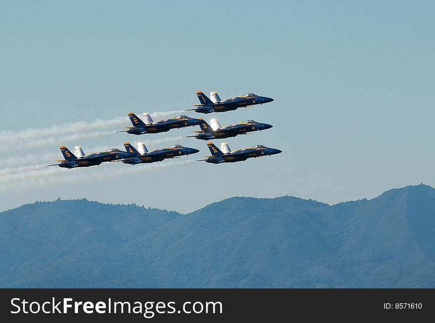 Blue Angel flying over Golden Gate in San Francisco, CA. Blue Angel flying over Golden Gate in San Francisco, CA