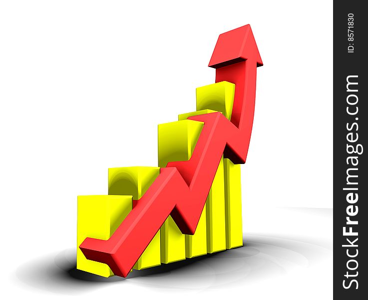 Statistics graphic yellow and red - 3d made