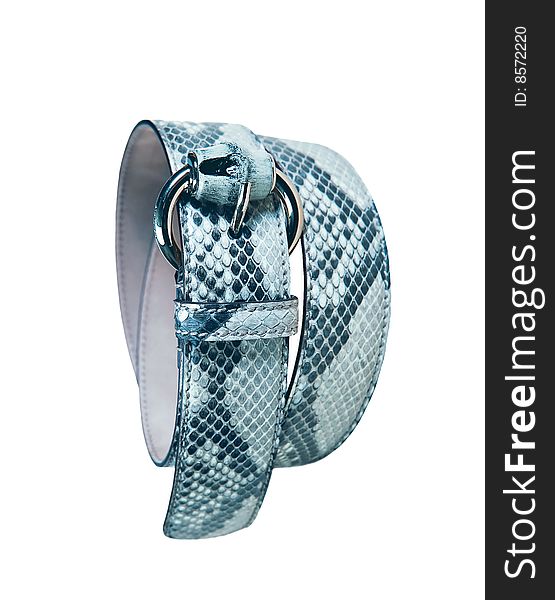Fashion isolated blue woman leather belt 	
snake skin
