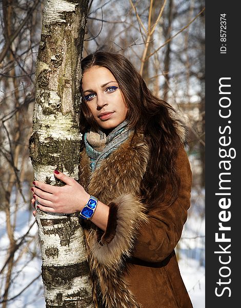 Fashion woman in the winter forest. Fashion woman in the winter forest