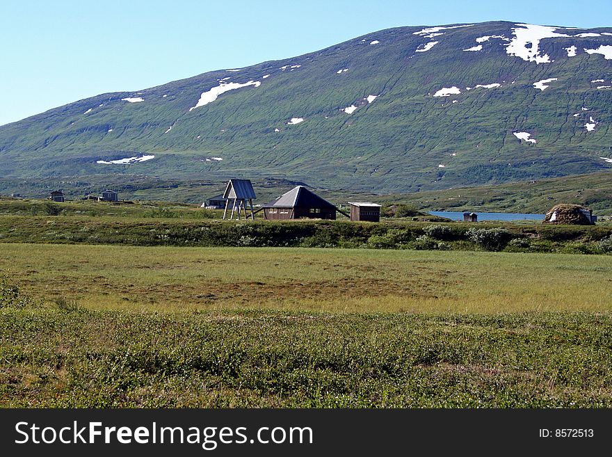 Sami cottages in Sarek, Sweden.