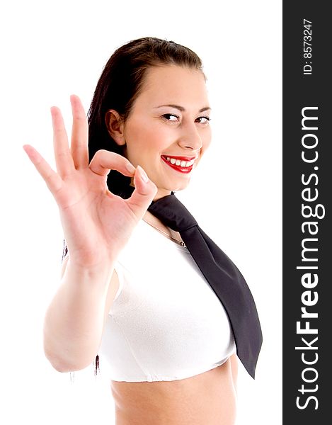 Young american female model posing with hand gesture on an isolated background. Young american female model posing with hand gesture on an isolated background