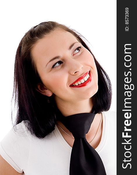 Smiling beautiful woman posing with white background