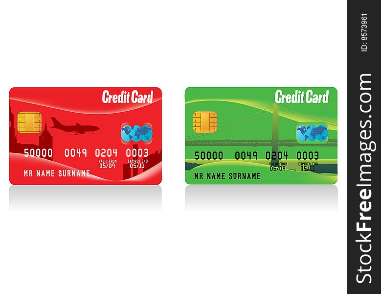 Vector realistic credit cards on white background