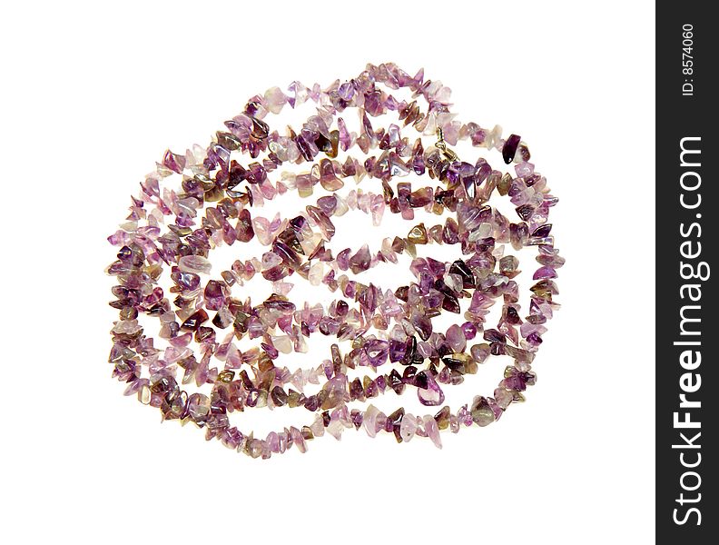 Amethyst necklace isolated on a white background