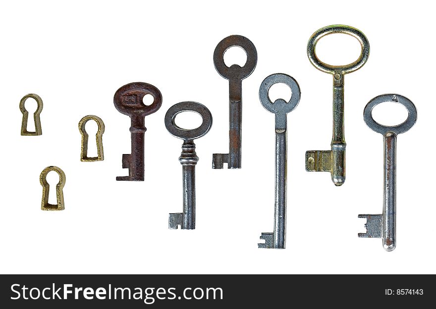 Retro keys and keyhole isolated on white