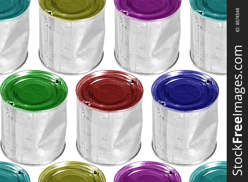 Six Colour Metal Cans on White Background