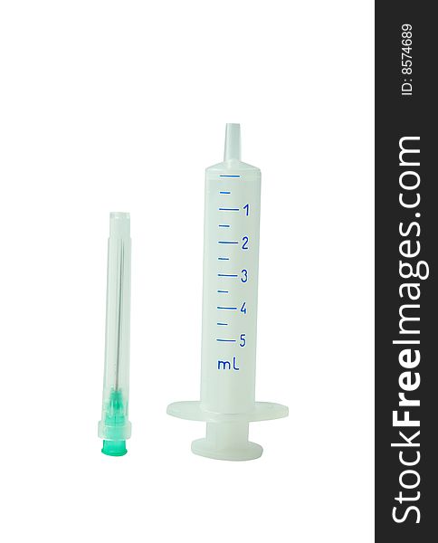 New syringe isolated on white background.