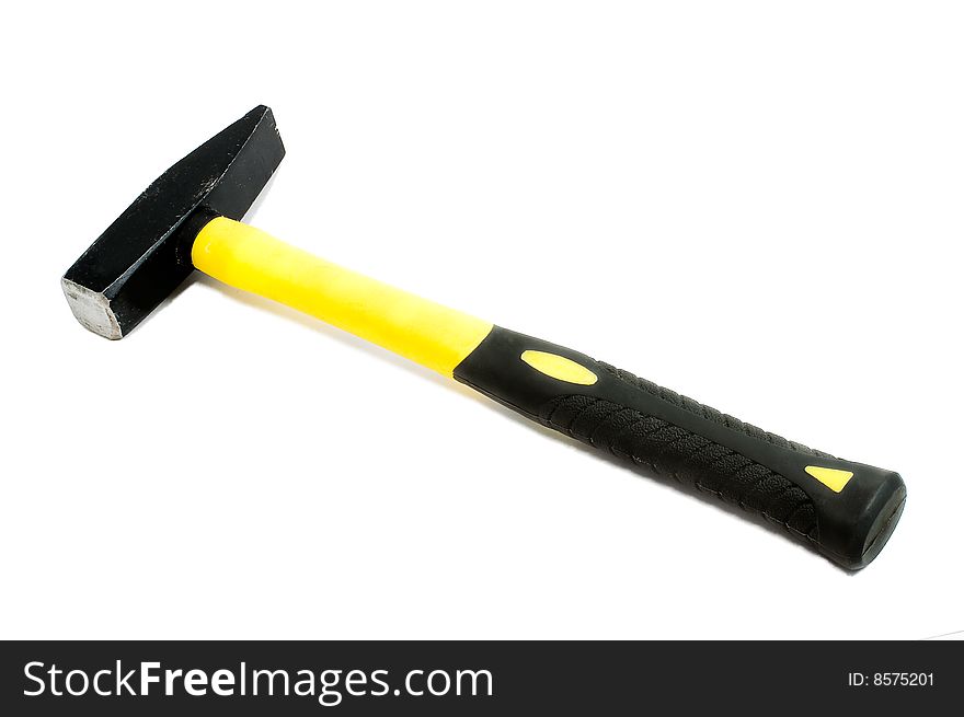 Black with yellow hammer isolated on white