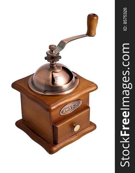 Old-fashioned coffee grinder isolated