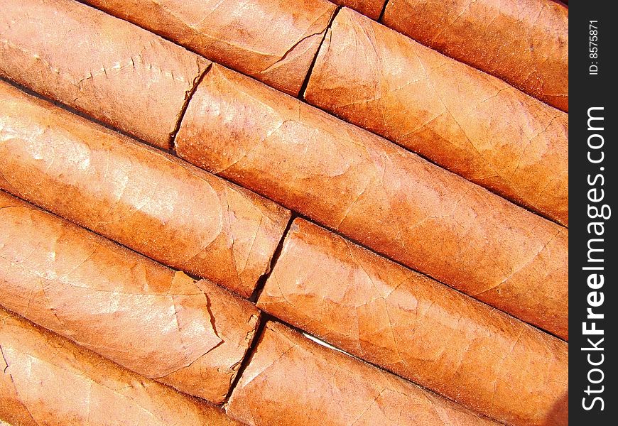 Close-up of Cuban cigars, diagonal
