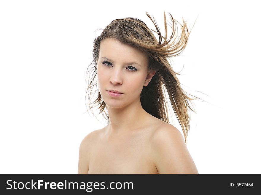 Close-up portrait of beautiful girl with attractive Green eyes