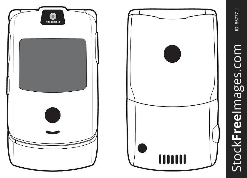 Mobile phone, front and back side, illustration